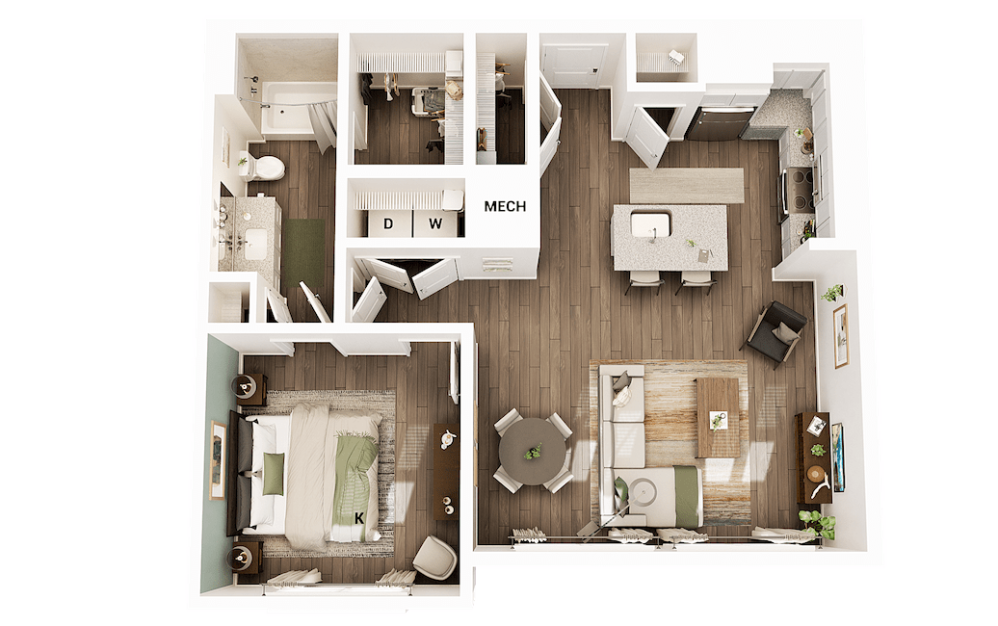 A1 - 1 bedroom floorplan layout with 1 bathroom and 830 square feet