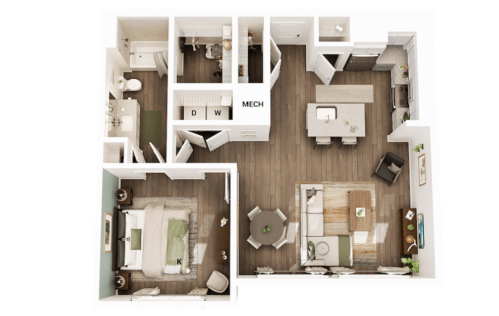 A1 - 1 bedroom floorplan layout with 1 bath and 830 square feet.