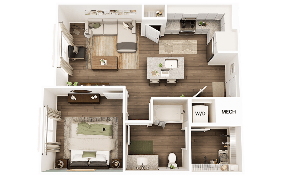 A2 - 1 bedroom floorplan layout with 1 bathroom and 697 square feet