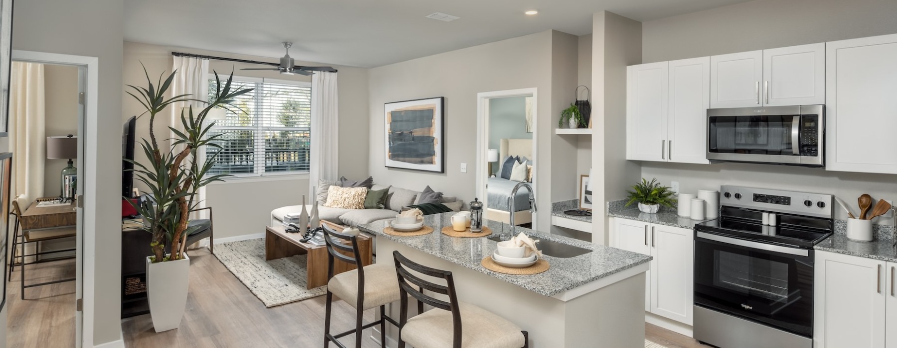 kitchen with island and seating